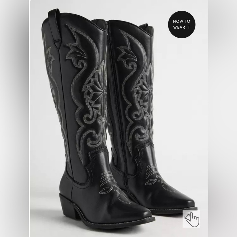 TORRID Western Knee Boot EXTRA WIDE Calf Black Size 6 Country 2" Heel